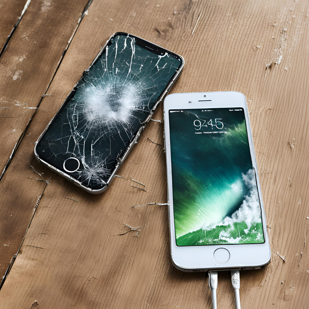 割れたiPhoneと綺麗なiPhone
