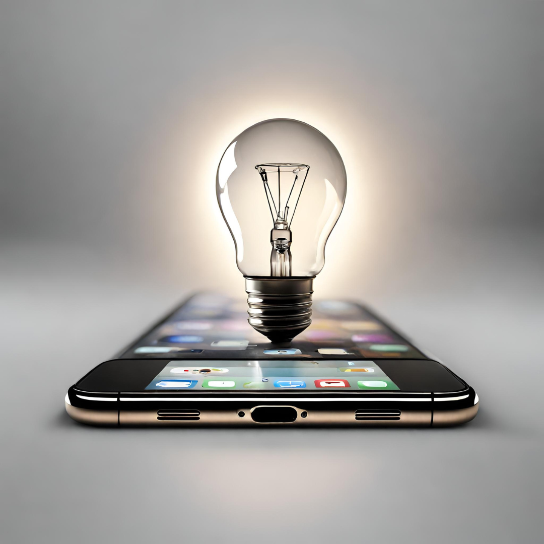 iPhoneの後ろに電球