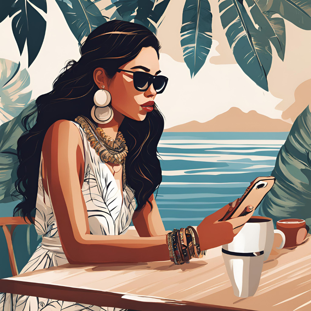 iPhone　女の人　オシャレ　イラスト　カフェ